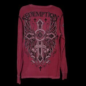 Cross Over My Heart Live Free Redemption Y2k Skater Rocker Mens Thermal Shirt L